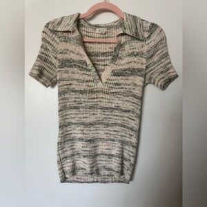 A New Approach Striped Knit Collared Top Size M
